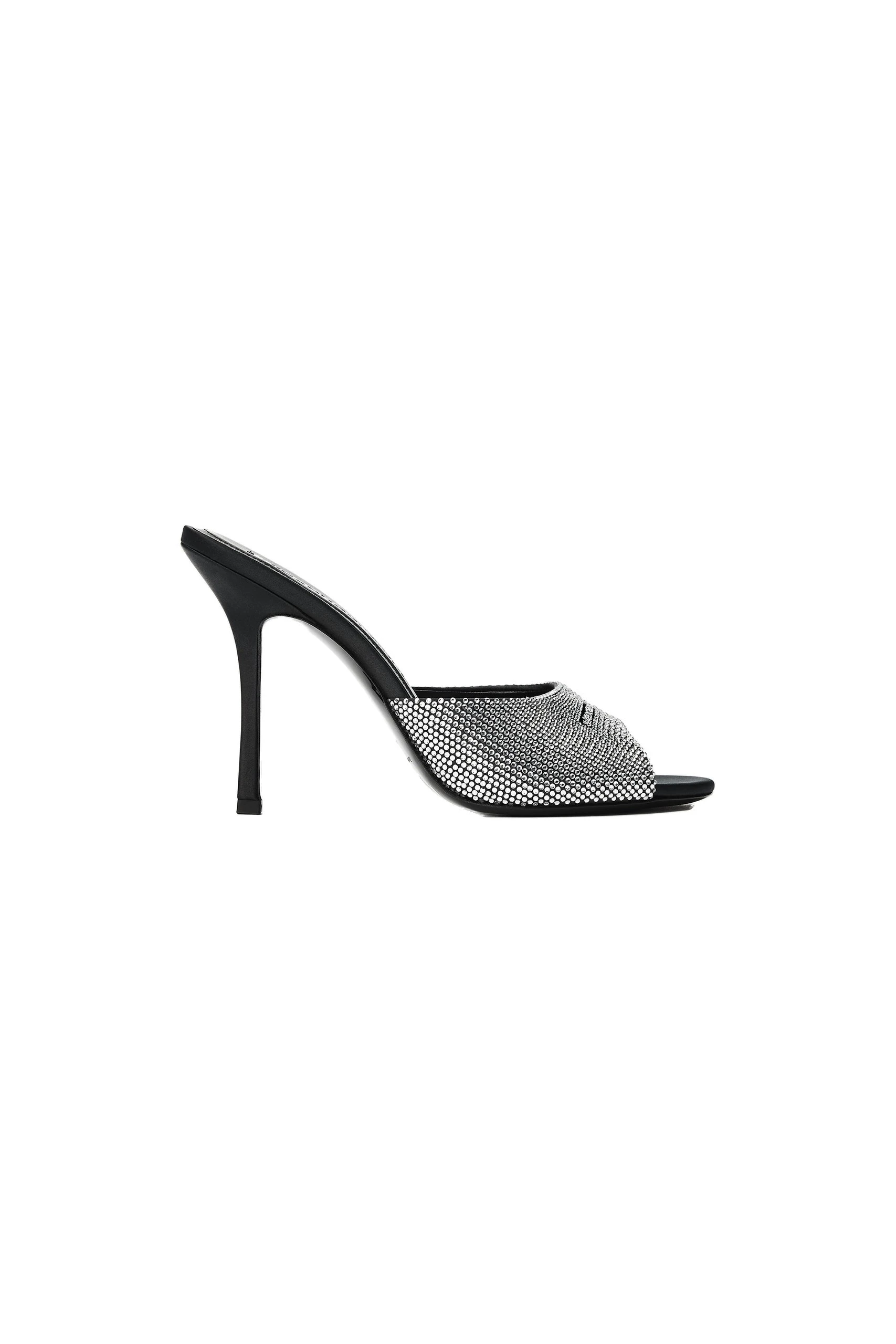 Alexander Wang Cher 105mm Crystal Hotfix Mule in Black and Silver Alexander Wang Cher 105mm Crystal Hotfix Mule in Black and Silver | Coveti