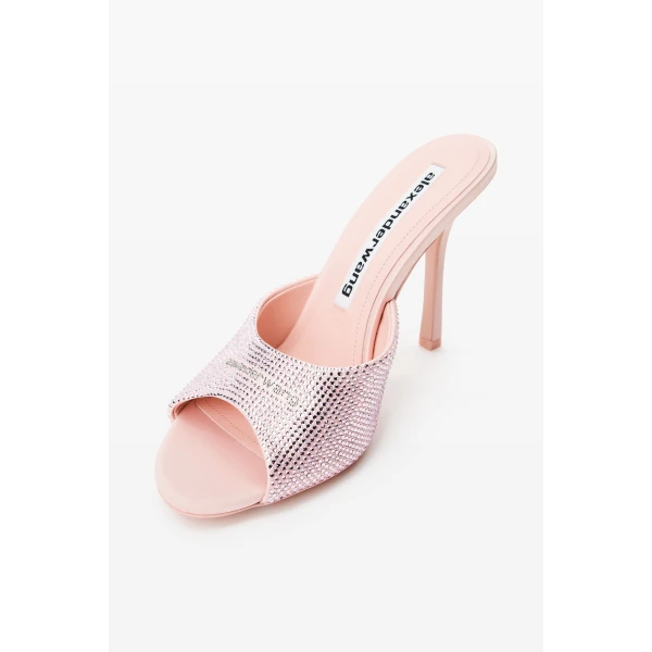 Alexander Wang Cher 105mm Crystal Hotfix Mule in Light Pink | Mules | Coveti