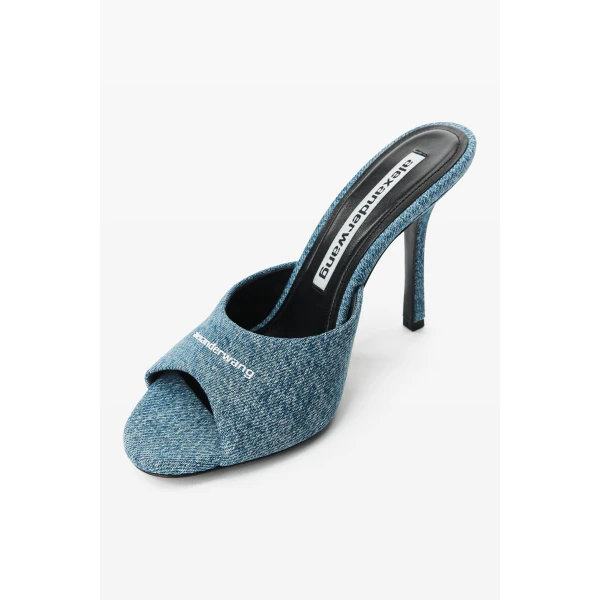 Alexander Wang Cher 105mm Denim Mule in Vintage Medium Indigo | Mules | Coveti