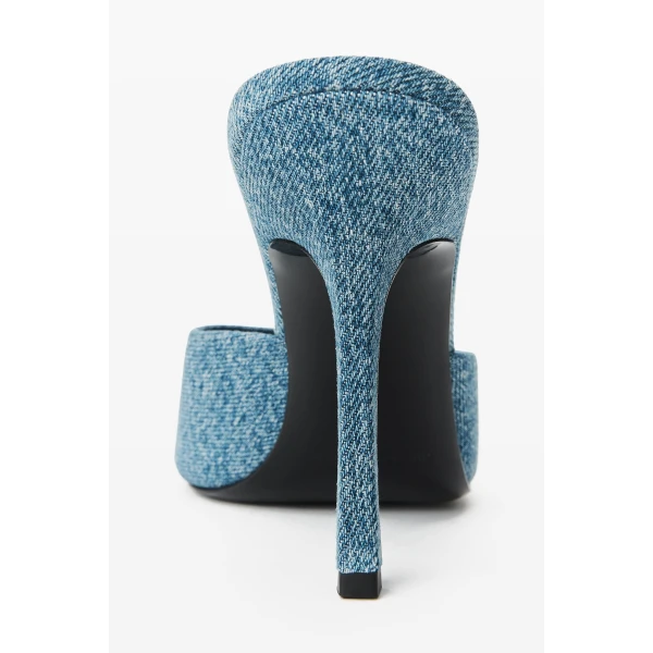 Alexander Wang Cher 105mm Denim Mule in Vintage Medium Indigo | Mules | Coveti