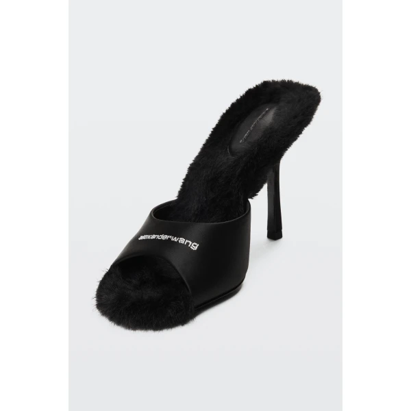 Alexander Wang Cher 105mm Faux Fur Mule in Black | Mules | Coveti