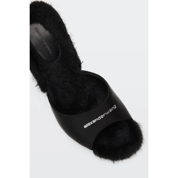 Alexander Wang Cher 105mm Faux Fur Mule in Black | Mules | Coveti