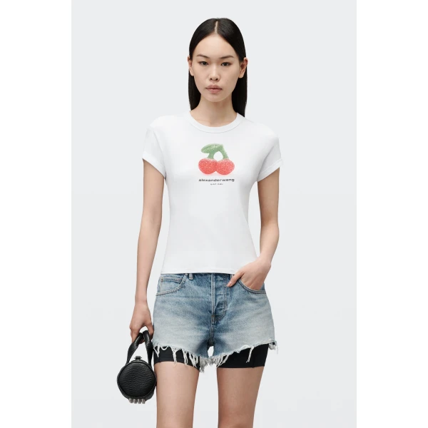 Alexander Wang Cherry Graphic Tee with Contrast Trim in White | T-shirts | Coveti