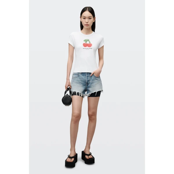 Alexander Wang Cherry Graphic Tee with Contrast Trim in White | T-shirts | Coveti