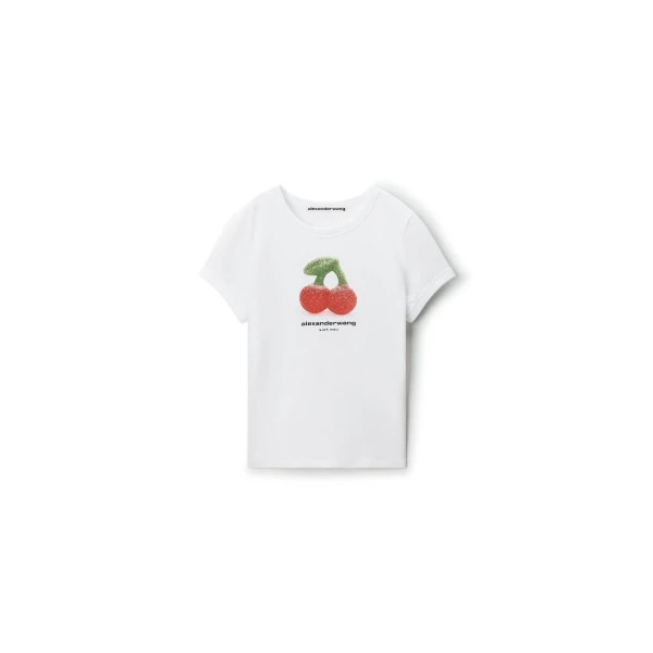 Alexander Wang Cherry Graphic Tee with Contrast Trim in White | Coveti