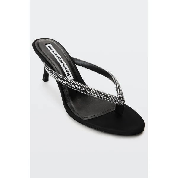 Alexander Wang Courtney 65mm Thong Logo Sandal in Black and Silver | Sandals | Coveti