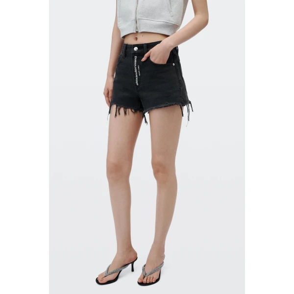 Alexander Wang Courtney 65mm Thong Logo Sandal in Black and Silver | Sandals | Coveti