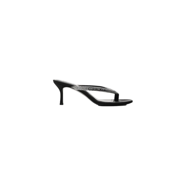 Alexander Wang Courtney 65mm Thong Logo Sandal in Black and Silver | Coveti