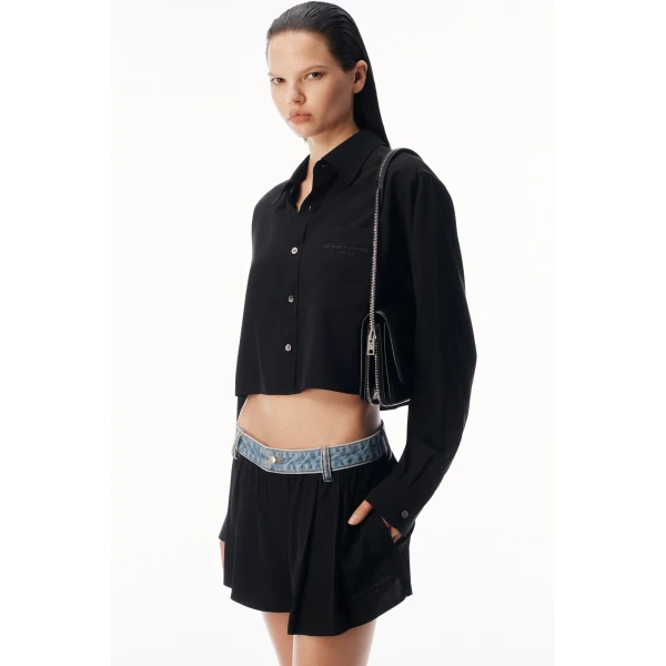 Alexander Wang Cropped Button-Down Shirt in Black | Shirts | Coveti