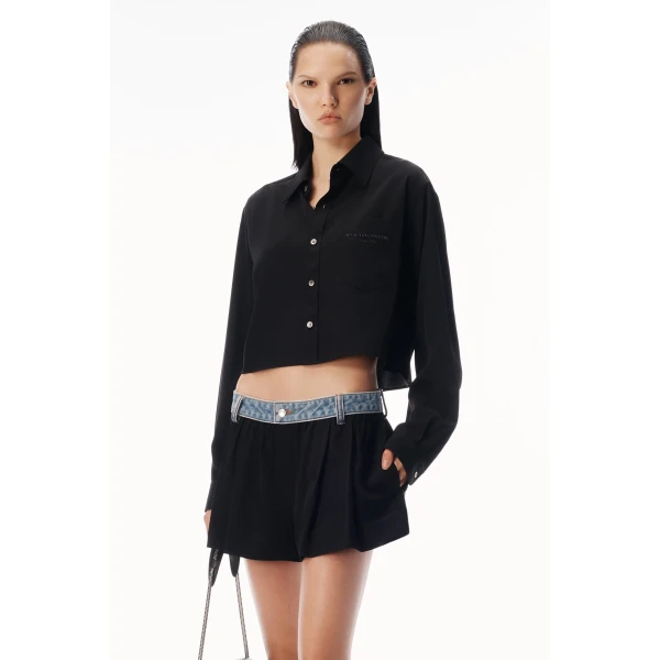 Alexander Wang Cropped Button-Down Shirt in Black | Shirts | Coveti