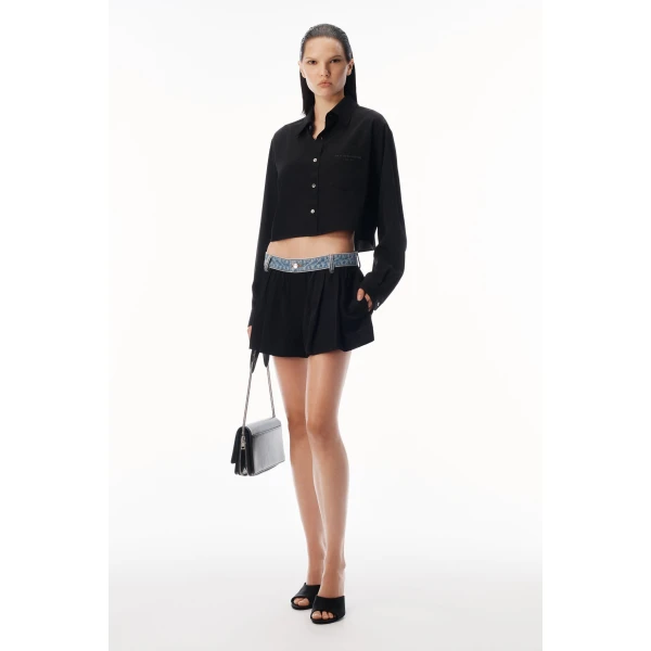 Alexander Wang Cropped Button-Down Shirt in Black | Shirts | Coveti