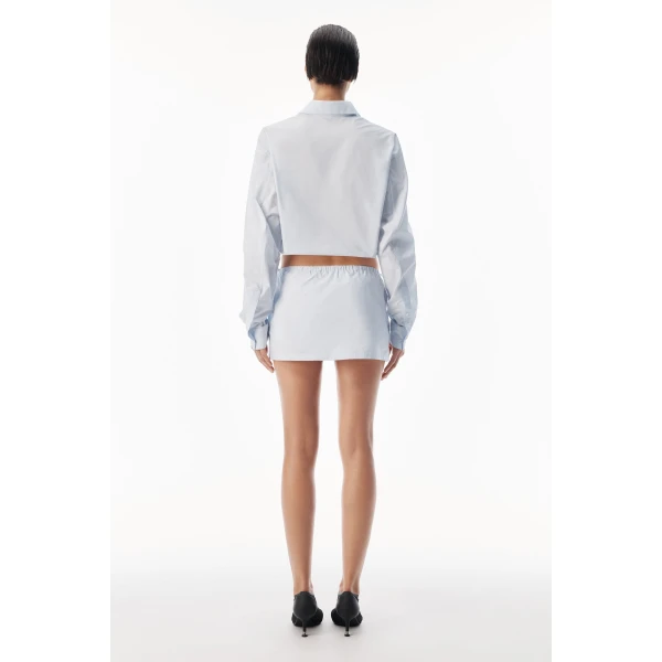 Alexander Wang Cropped Shirt with Adjustable Drawcord Hem in White and Blue Stripe | Shirts | Coveti