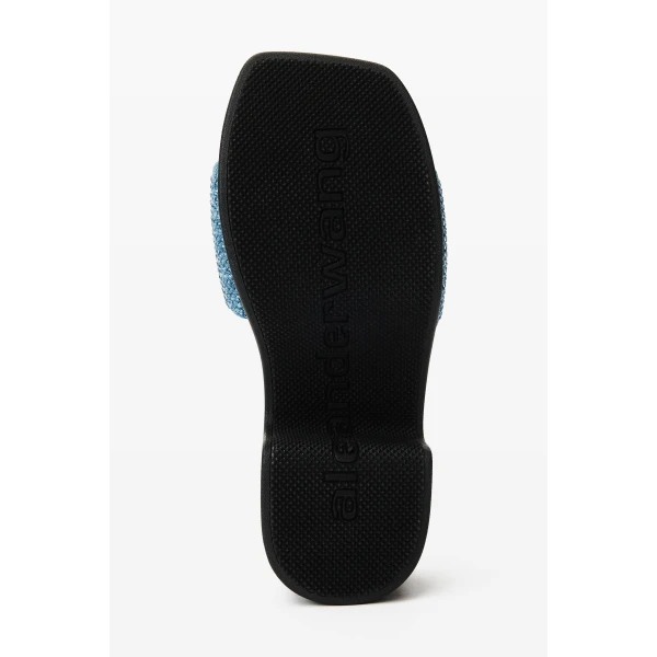 Alexander Wang Crystal Hotfix 85mm Denim Platform Slide in Vintage Medium Indigo | Flip Flops & Slides | Coveti