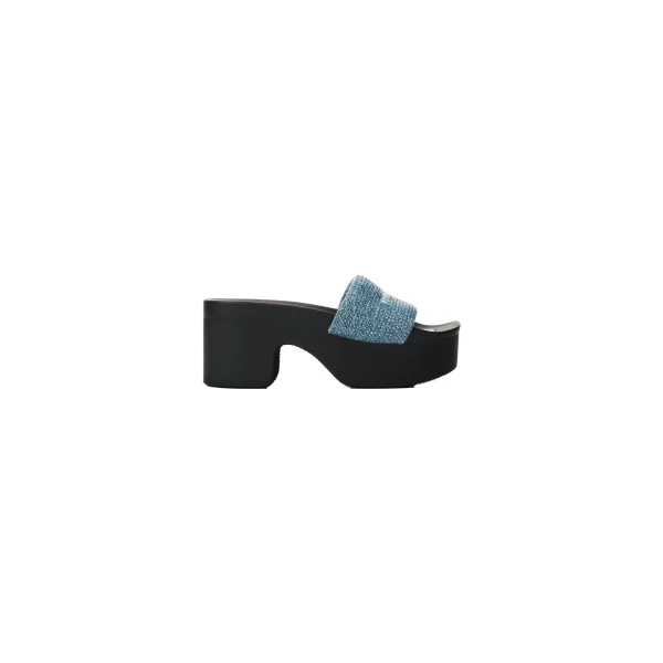 Alexander Wang Crystal Hotfix 85mm Denim Platform Slide in Vintage Medium Indigo | Coveti