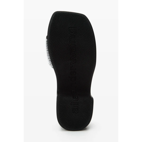 Alexander Wang Crystal Hotfix 85mm Platform Slide in Black and Silver | Flip Flops & Slides | Coveti