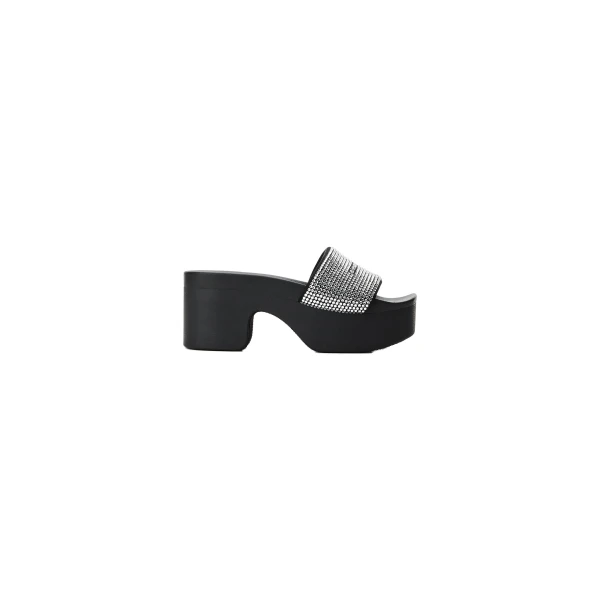 Alexander Wang Crystal Hotfix 85mm Platform Slide in Black and Silver | Coveti