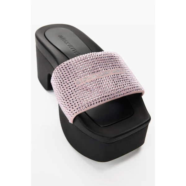 Alexander Wang Crystal Hotfix 85mm Platform Slide in Pink | Flip Flops & Slides | Coveti