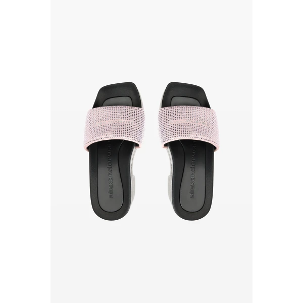 Alexander Wang Crystal Hotfix 85mm Platform Slide in Pink | Flip Flops & Slides | Coveti
