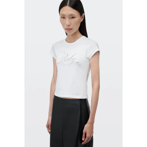 Alexander Wang Crystal Hotfix Baby Graphic Fitted Tee in White | T-shirts | Coveti