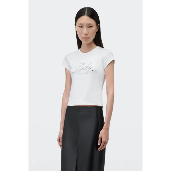 Alexander Wang Crystal Hotfix Baby Graphic Fitted Tee in White | T-shirts | Coveti