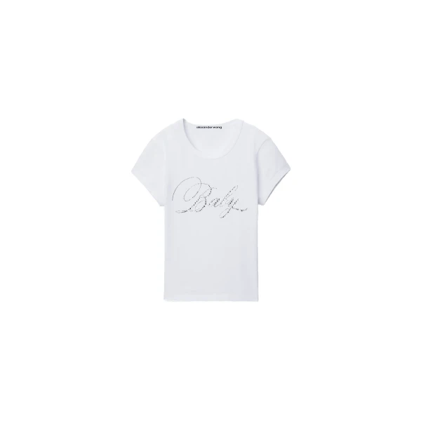 Alexander Wang Crystal Hotfix Baby Graphic Fitted Tee in White | Coveti