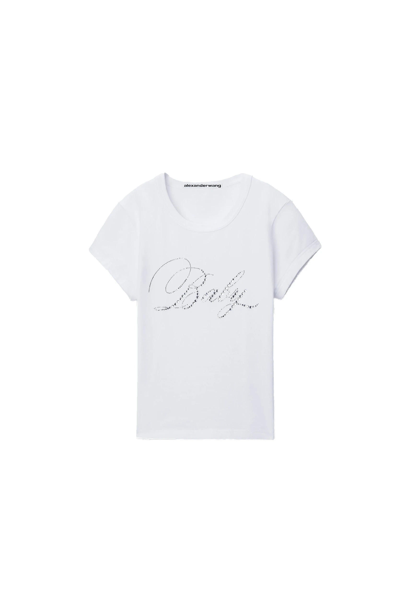 Alexander Wang Crystal Hotfix Baby Graphic Fitted Tee in White Alexander Wang Crystal Hotfix Baby Graphic Fitted Tee in White | Coveti