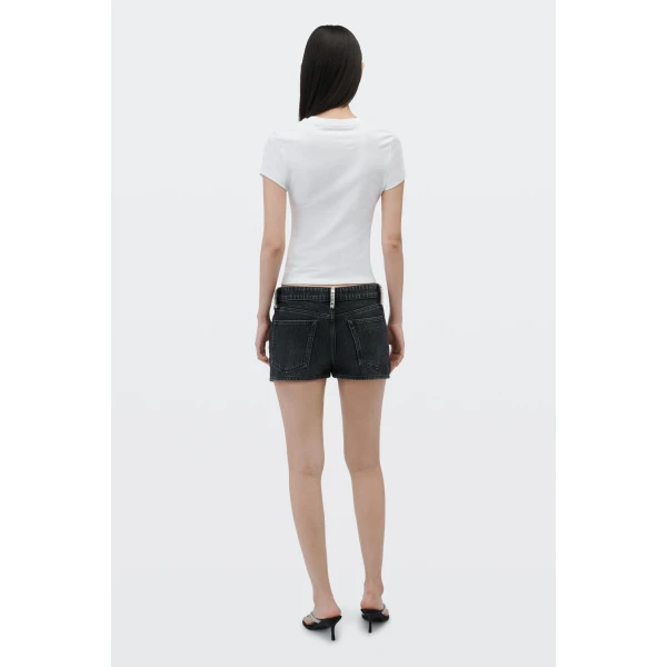 Alexander Wang Crystal Hotfix Belt Loop Denim Mini Skort in Grey Aged | Denim Skirts | Coveti