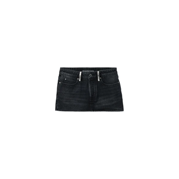 Alexander Wang Crystal Hotfix Belt Loop Denim Mini Skort in Grey Aged | Coveti