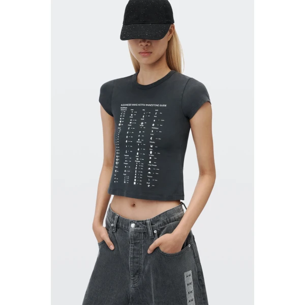 Alexander Wang Crystal Hotfix Card Graphic Fitted Tee in Washed Black | T-shirts | Coveti