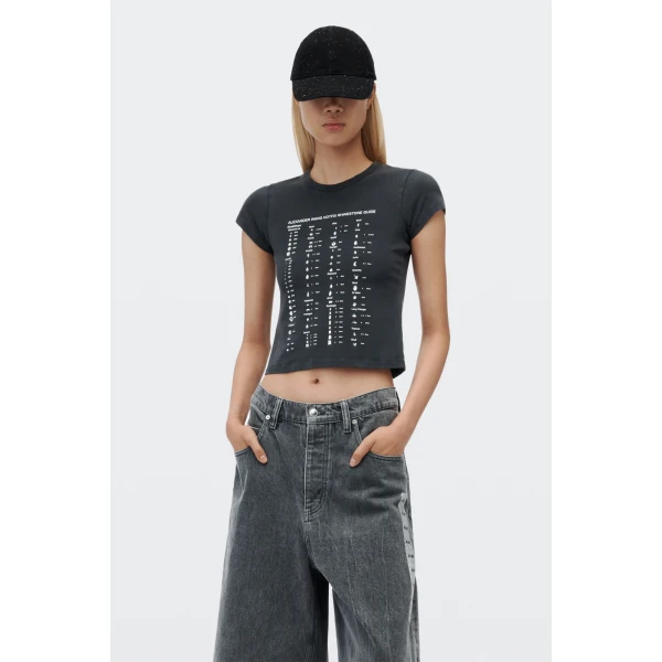 Alexander Wang Crystal Hotfix Card Graphic Fitted Tee in Washed Black | T-shirts | Coveti