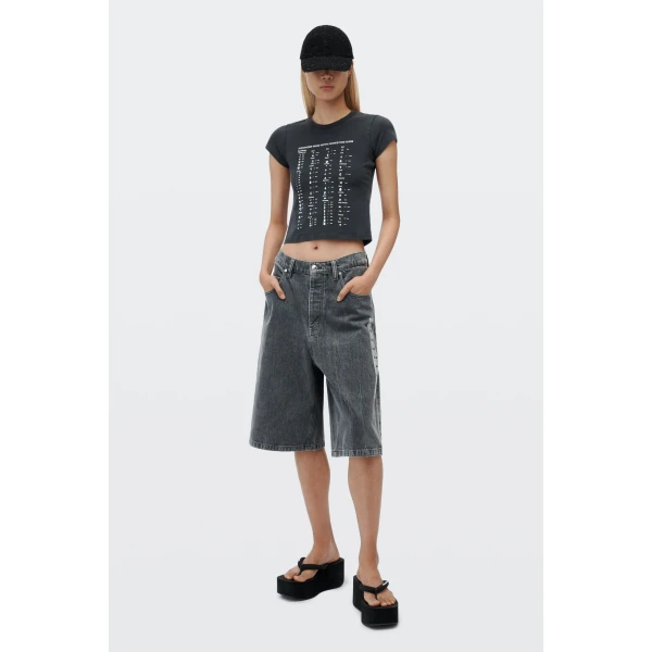 Alexander Wang Crystal Hotfix Card Graphic Fitted Tee in Washed Black | T-shirts | Coveti
