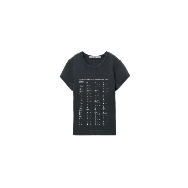 Alexander Wang Crystal Hotfix Card Graphic Fitted Tee in Washed Black | Coveti