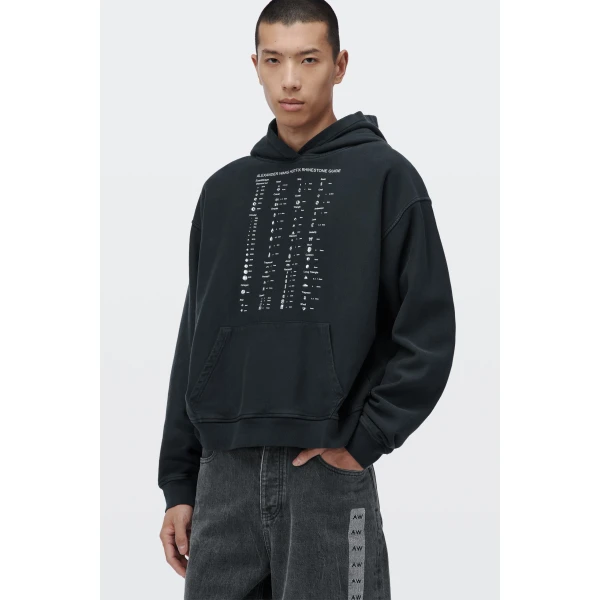 Alexander Wang Crystal Hotfix Card Graphic Hoodie in Washed Black | Hoodies | Coveti