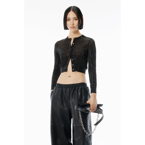 Alexander Wang Crystal Hotfix Cropped Cardigan in Black | Cardigan | Coveti
