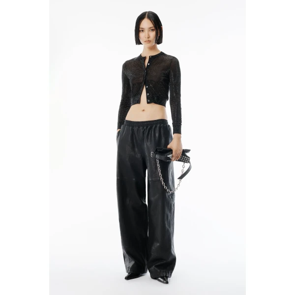 Alexander Wang Crystal Hotfix Cropped Cardigan in Black | Cardigan | Coveti