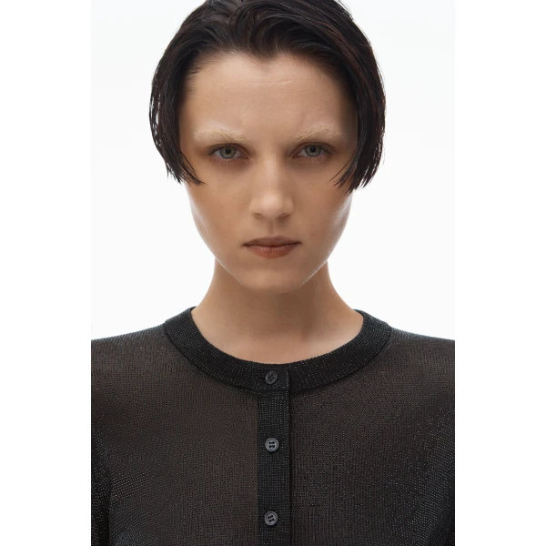 Alexander Wang Crystal Hotfix Cropped Cardigan in Black | Cardigan | Coveti