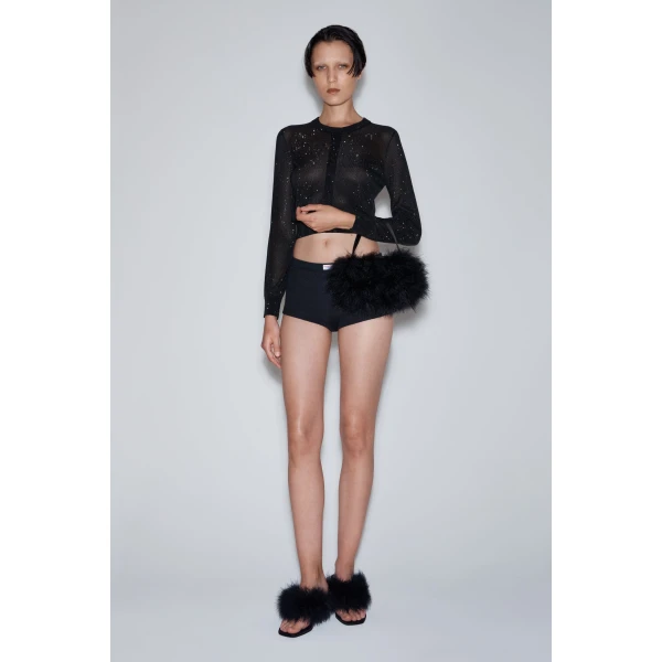 Alexander Wang Crystal Hotfix Cropped Cardigan in Black | Cardigan | Coveti