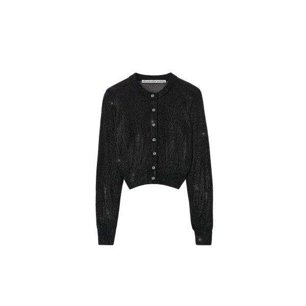 Crystal Hotfix Cropped Cardigan in Black