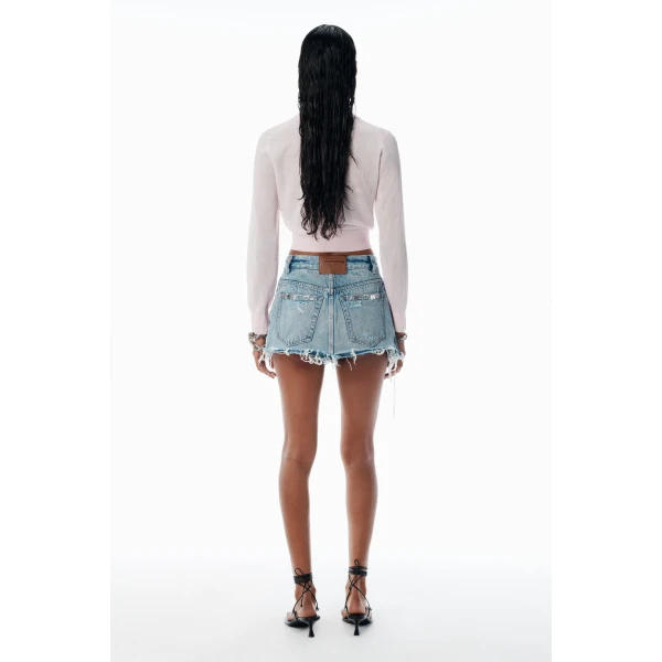 Alexander Wang Crystal Hotfix Cropped Cardigan in Light Pink | Cardigan | Coveti
