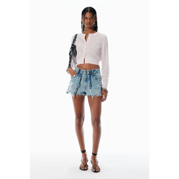 Alexander Wang Crystal Hotfix Cropped Cardigan in Light Pink | Cardigan | Coveti