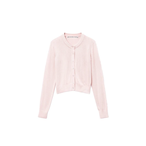 Alexander Wang Crystal Hotfix Cropped Cardigan in Light Pink | Coveti