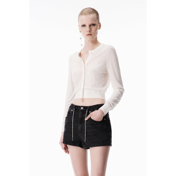 Alexander Wang Crystal Hotfix Cropped Cardigan in Soft White | Cardigan | Coveti
