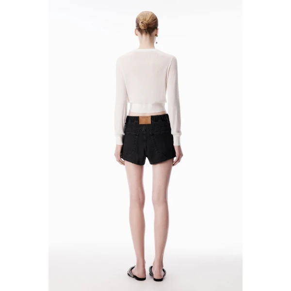 Alexander Wang Crystal Hotfix Cropped Cardigan in Soft White | Cardigan | Coveti