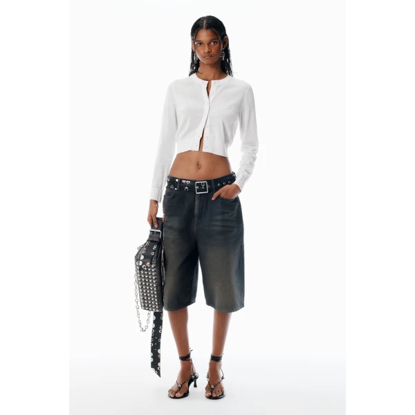Alexander Wang Crystal Hotfix Cropped Cardigan in Soft White | Cardigan | Coveti
