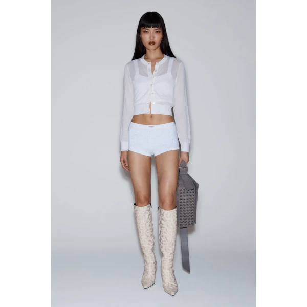 Alexander Wang Crystal Hotfix Cropped Cardigan in Soft White | Cardigan | Coveti