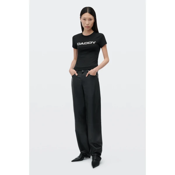 Alexander Wang Crystal Hotfix Daddy Graphic Fitted Tee in Black | T-shirts | Coveti