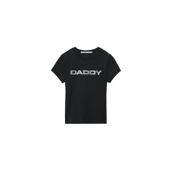 Alexander Wang Crystal Hotfix Daddy Graphic Fitted Tee in Black | Coveti