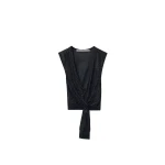 Alexander Wang Crystal Hotfix Deep V-Neck Knotted Tank in Black | Coveti