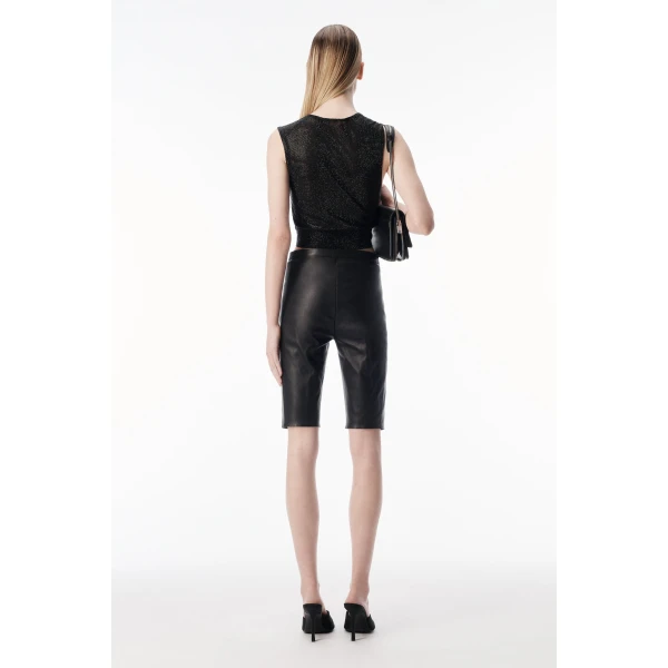 Alexander Wang Crystal Hotfix Deep V-Neck Knotted Tank in Black | Sleeveless | Coveti