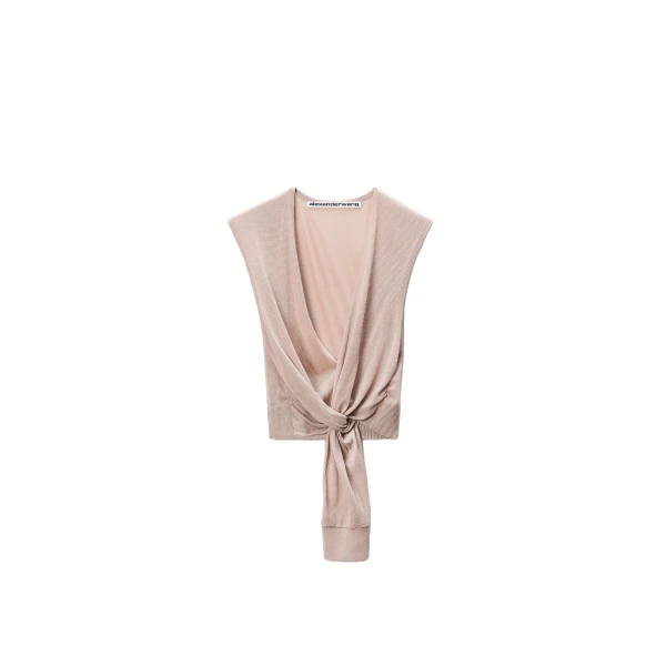 Crystal Hotfix Deep V-Neck Knotted Tank in Nude